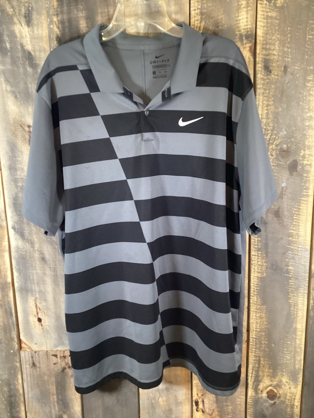 Nike Dri-Fit black and gray striped polo shirt men’s size XXL